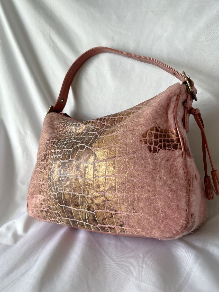 Isabella Fiore Vintage Pink Croc and Fur Bag – FABULUX