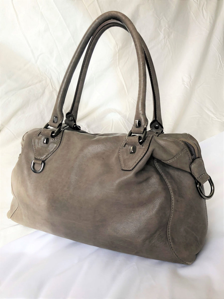 DISSONA Italy Pink/Brown COLORBLOCK Leather Top Handle CROSSBODY Bag ~ EUC