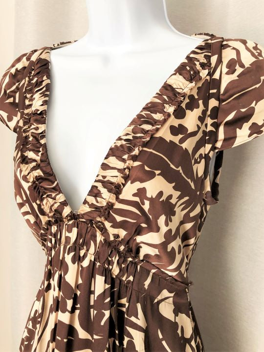 BCBGMaxazria Size 2 Silk Brown Floral Dress FABULUX