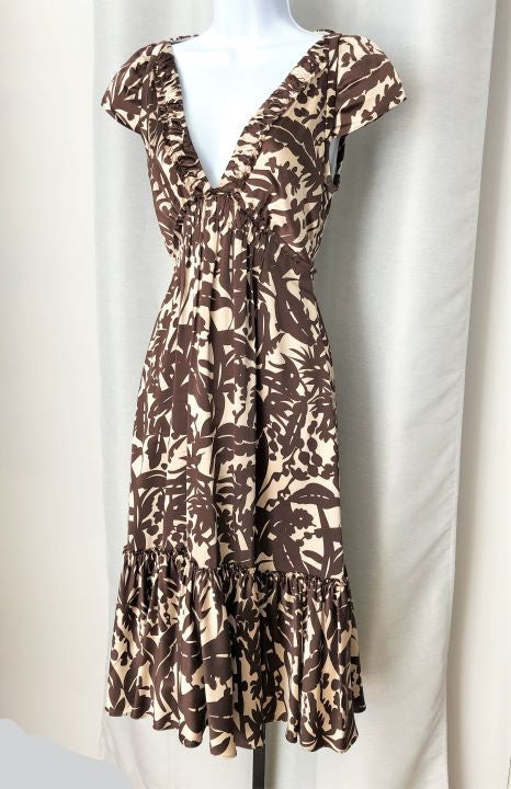 BCBGMaxazria Size 2 Silk Brown Floral Dress FABULUX