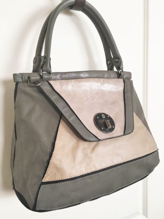 Elliot Lucca Gray and Beige Leather Shoulder Bag FABULUX