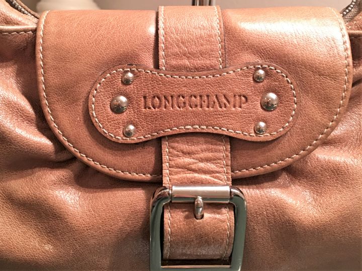 LONGCHAMP Brown Leather Shoulder Bag, Hobo Silver Studs. Made in France 🇫🇷