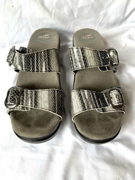 Dansko Sophie Size 6 Sandals Black Gray Leather Snakeskin