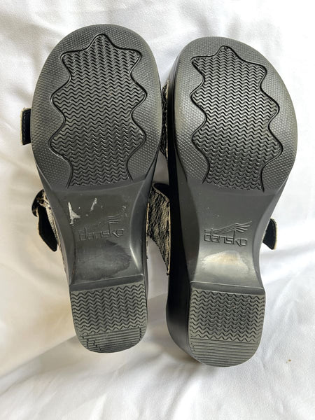 Dansko Sophie Size 6 Sandals Black Gray Leather Snakeskin