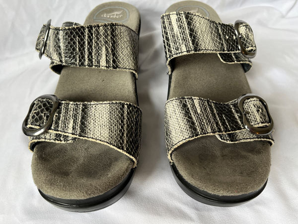 Dansko Sophie Size 6 Sandals Black Gray Leather Snakeskin