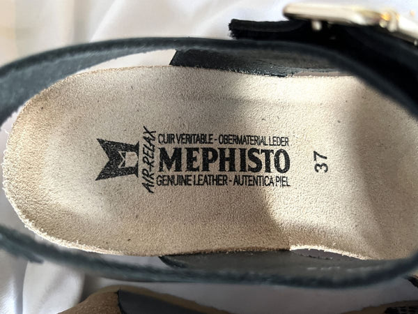 Mephisto Lissandra Size 6.5 Black Leather Sandals - NEW