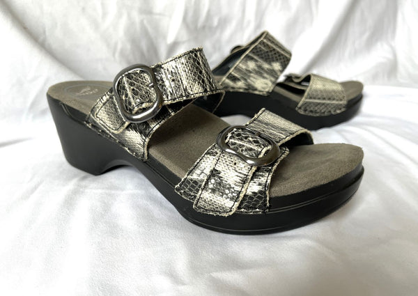 Dansko Sophie Size 6 Sandals Black Gray Leather Snakeskin