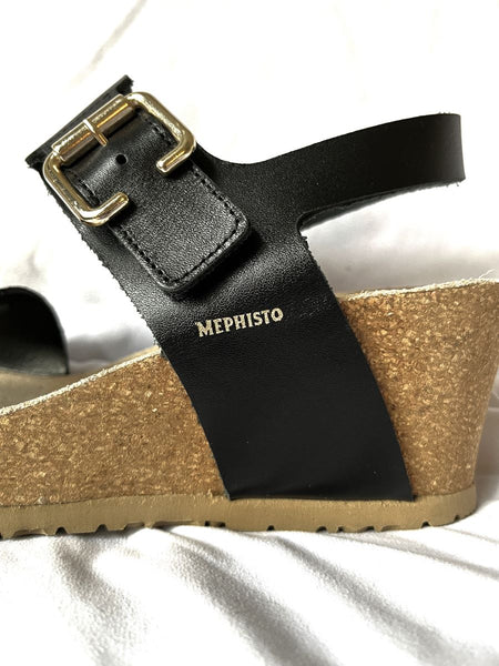 Mephisto Lissandra Size 6.5 Black Leather Sandals - NEW