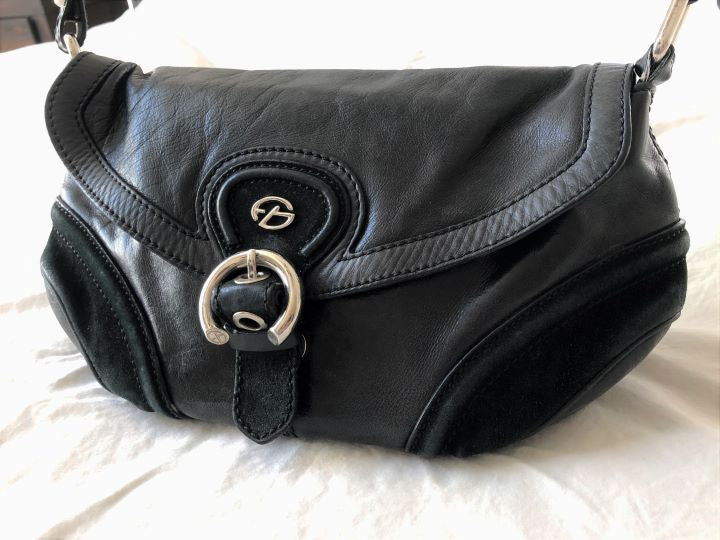 90s Shoulderbag Vintage Francesco Biasia/Black Brown Shoulder bag/tracolla Francesco Biasia/Cross Bag Leather Design Italy