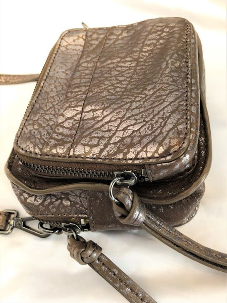 kooba NEW Brown Metallic Crackle Print Leather Cross Body