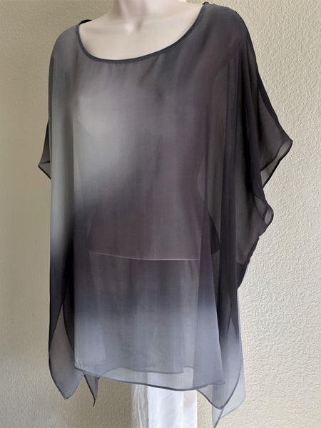 Eileen Fisher MEDIUM Gray Sheer Silk Tunic Top