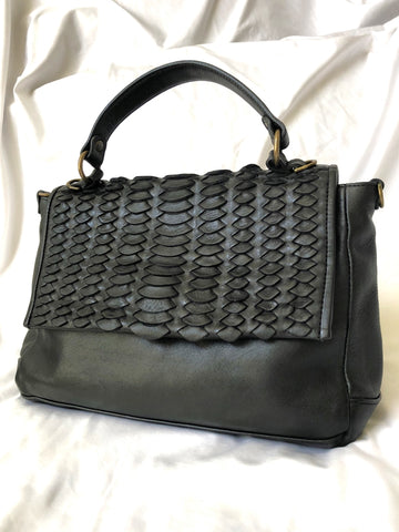 Dissona Luxurious Black Croc Embossed Leather Crossbody Bag