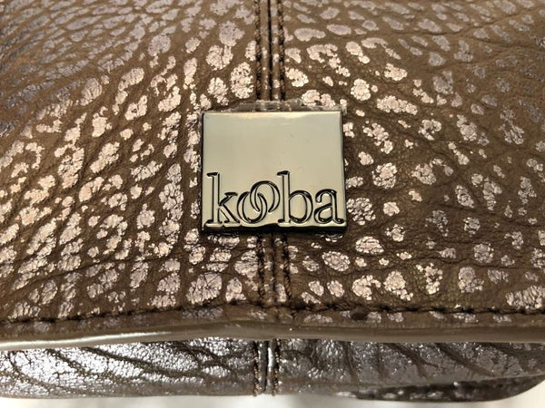 kooba NEW Brown Metallic Crackle Print Leather Cross Body