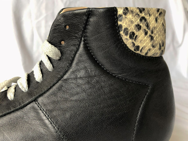 Oxitaly Size 8.5 Italian Black Leather Platform Sneakers