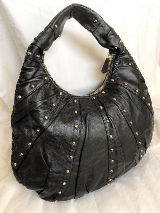 Be & D Black Leather Hobo cheapest Handbag studded design handle good condition