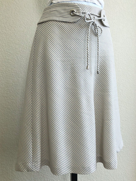 Tocca Size 2 Cream and Blue Striped Wool Skirt