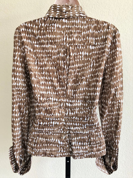 WORTH Size 2 Brown Print Ruched Blouse