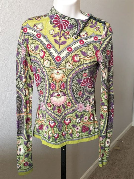 ETRO Authentic SMALL Green Paisley Button Collar Top