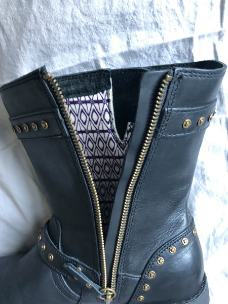 UGG Size 6 Black Fabrizia Studded Moto Boots