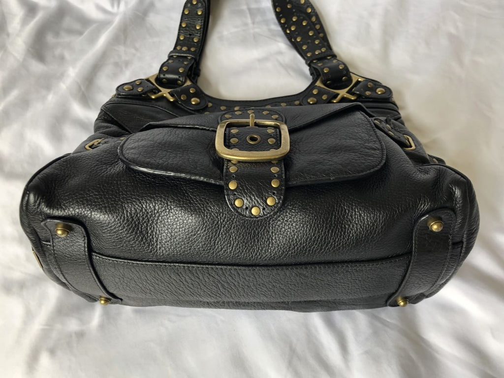 Kooba Black Leather Gold Studded Bag