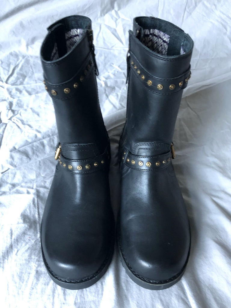 UGG Size 6 Black Fabrizia Studded Moto Boots FABULUX