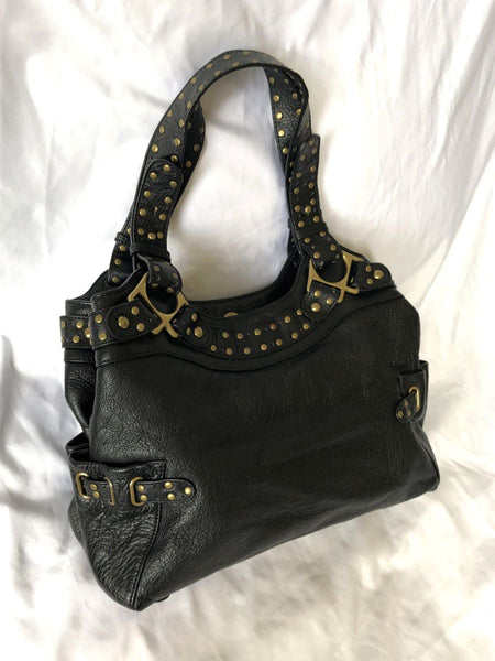 kooba Black Leather Gold Studded Bag