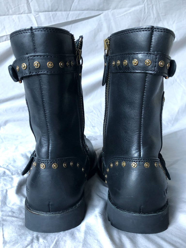 UGG Size 6 Black Fabrizia Studded Moto Boots FABULUX