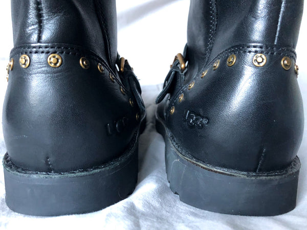 UGG Size 6 Black Fabrizia Studded Moto Boots